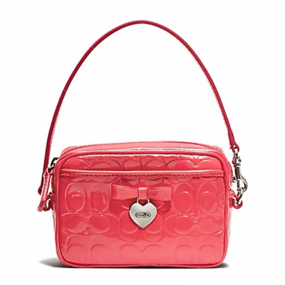 COACH Embossed Liquid Gloss East/West Multi Pouch, Coral Pink & Silver NWOT - Picture 1 of 12